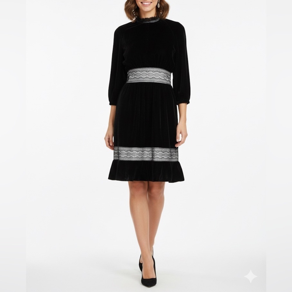 NWT Roberto Cavalli Class A Line Velvet Lace Black Dress Long Sleeve Sz 2